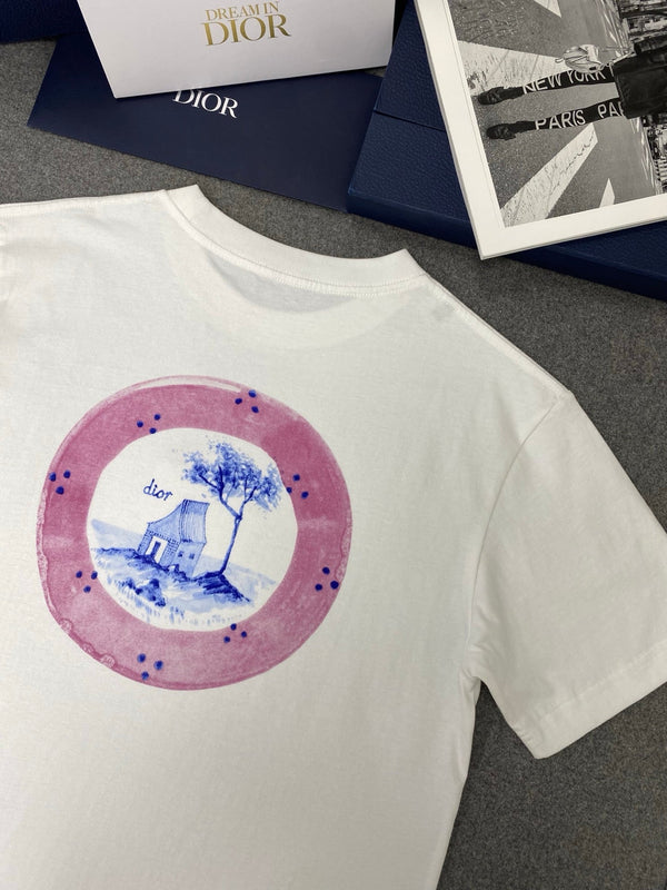 Maglietta larga CD in cotone bianco e blu