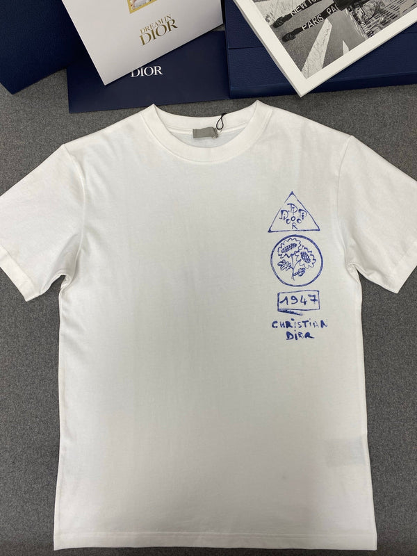 Maglietta larga CD in cotone bianco e blu