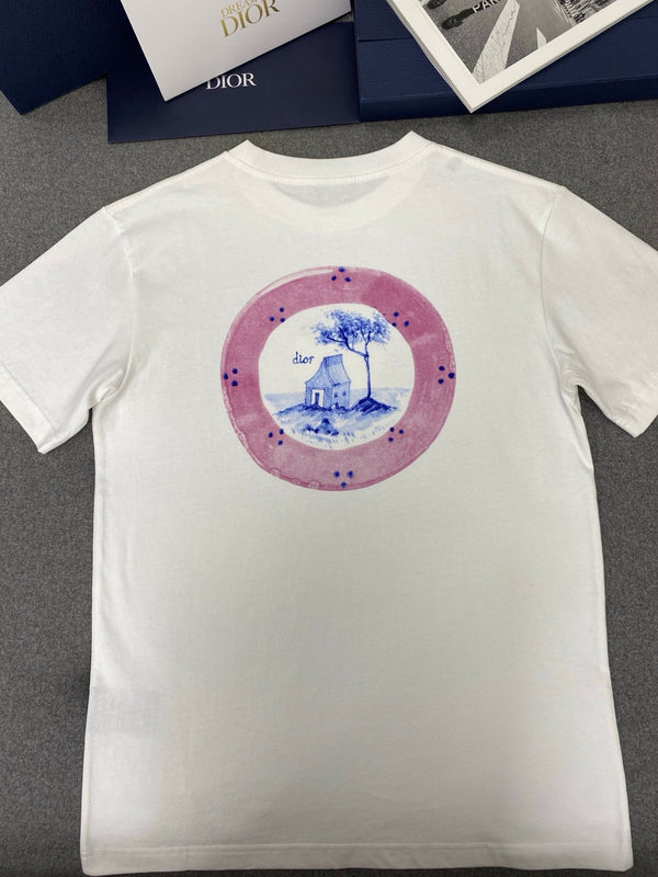 Maglietta larga CD in cotone bianco e blu