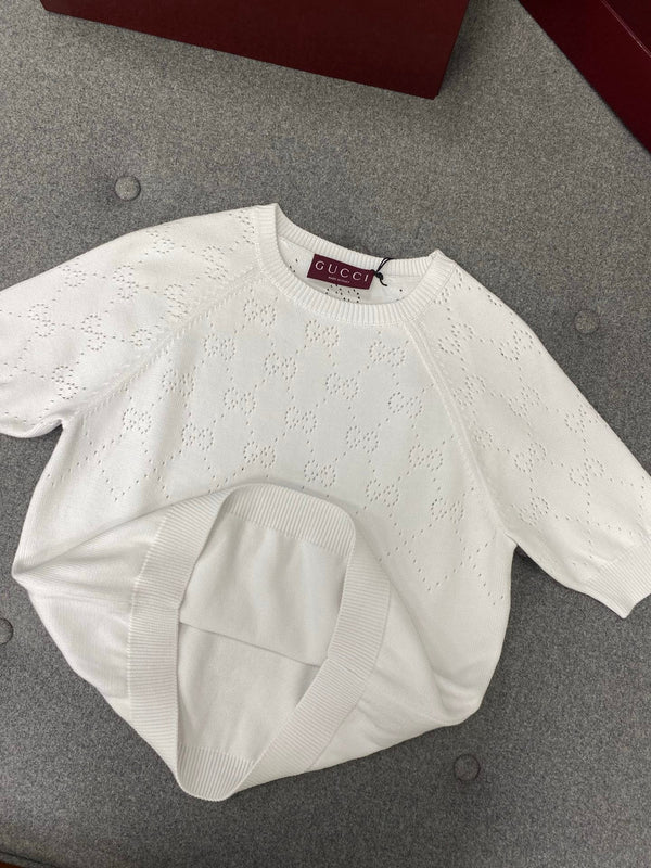 Gucci Round Neck Short Sleeves Top White Cotton
