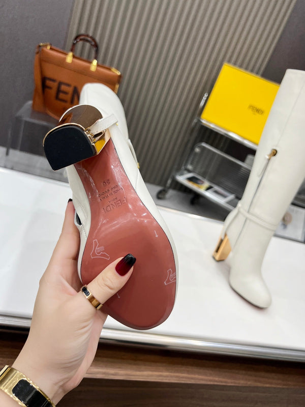 FENDI knee boots high heel white cowhide 521210