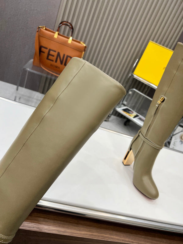 FENDI knee boots high heel olive green cowhide 521209