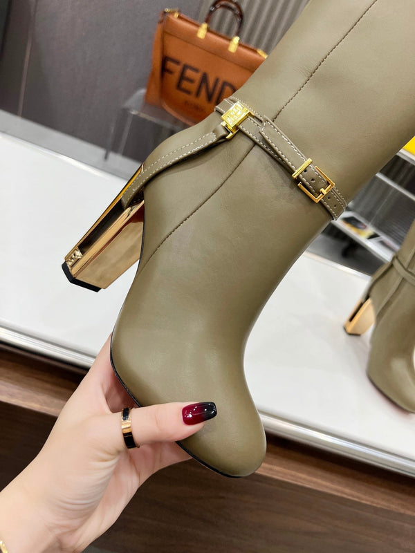 FENDI knee boots high heel olive green cowhide 521209