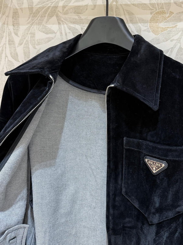 Prada Long Coat Black Velvet