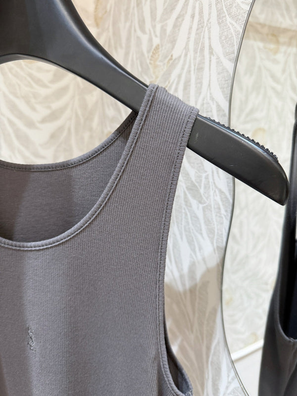 YSL Ribbed Vest Smoky Gray Cotton
