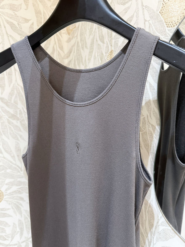 YSL Ribbed Vest Smoky Gray Cotton