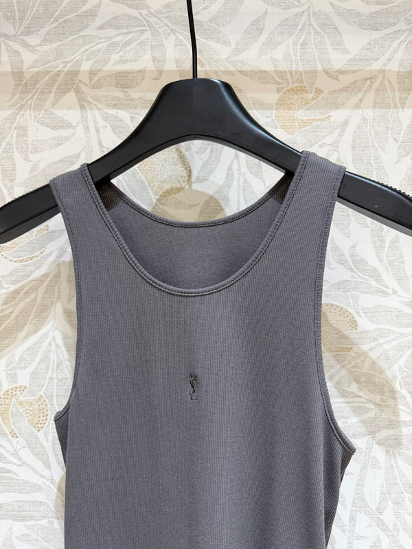 YSL Ribbed Vest Smoky Gray Cotton