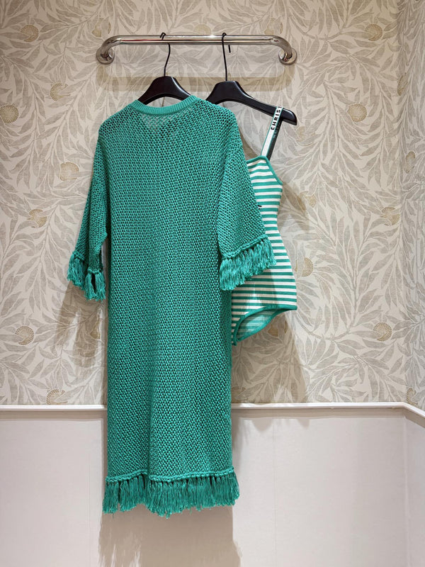 CD Hollow Woven Dress Cotone verde