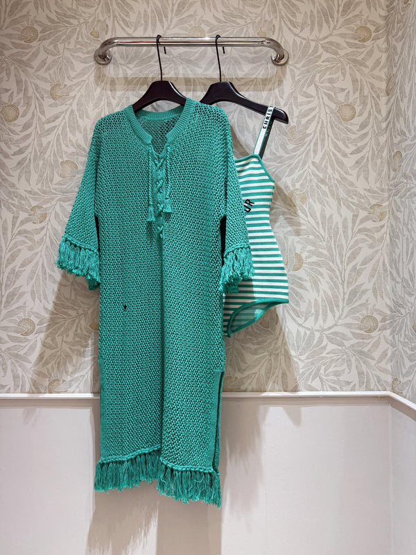 CD Hollow Woven Dress Cotone verde