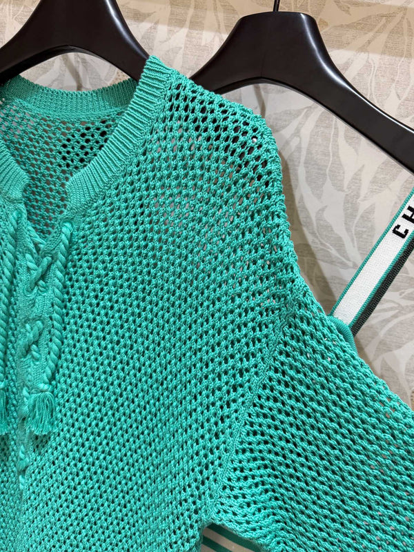 CD Hollow Woven Dress Cotone verde