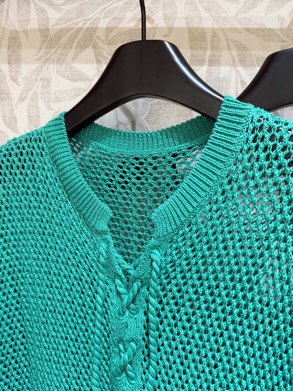 CD Hollow Woven Dress Cotone verde