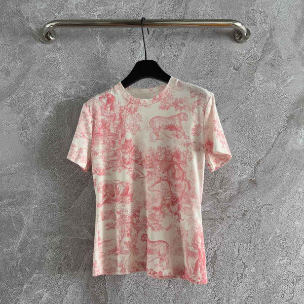 CD Animal T-shirt Pink Cotton Linen