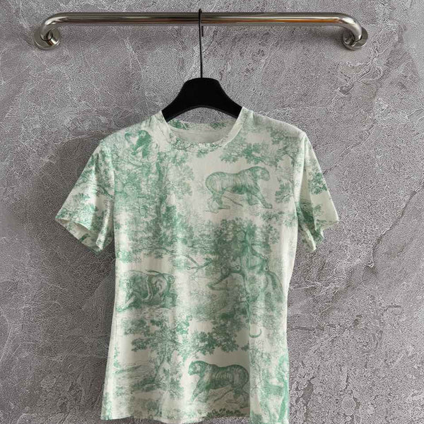 CD Animal T-shirt Green Cotton Linen