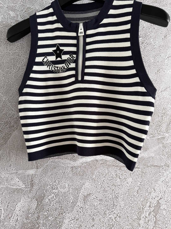 CD Striped High Waist Top Dark Blue White Viscose