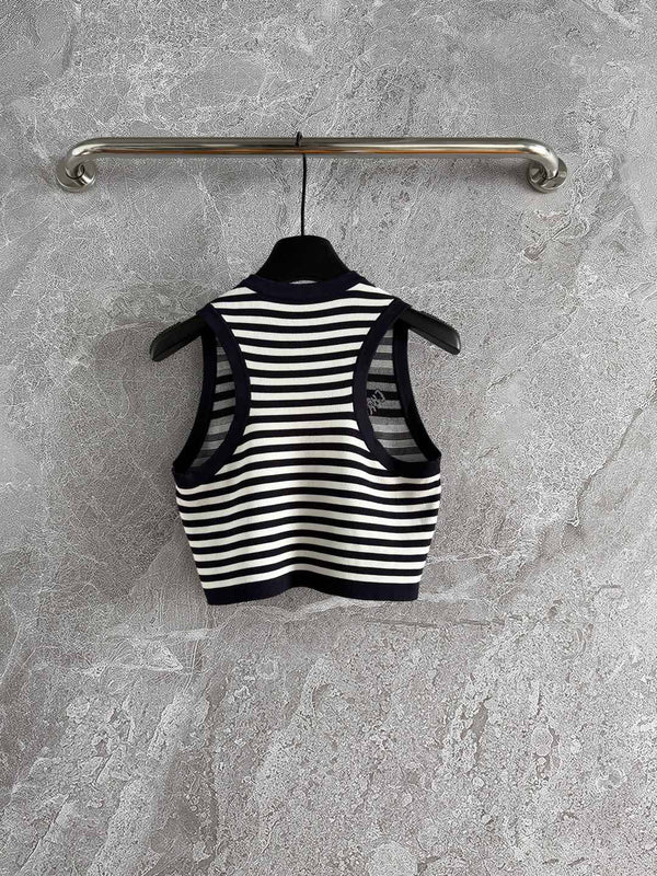 CD Striped High Waist Top Dark Blue White Viscose