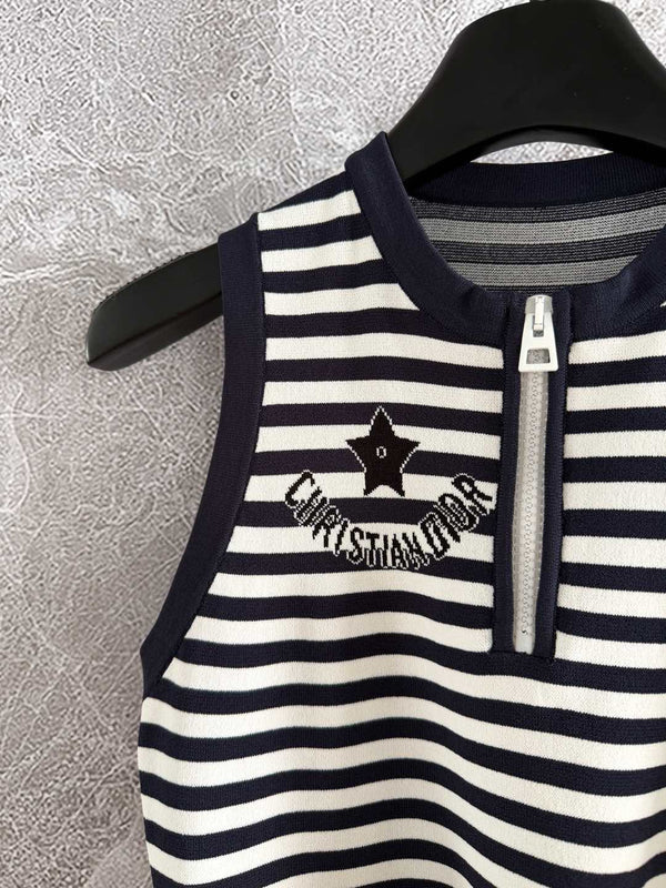 CD Striped High Waist Top Dark Blue White Viscose