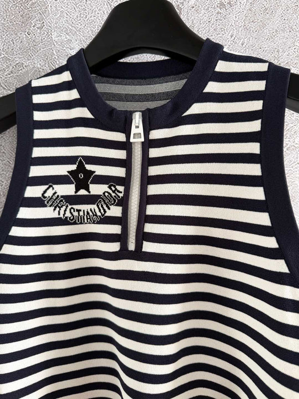 CD Striped High Waist Top Dark Blue White Viscose