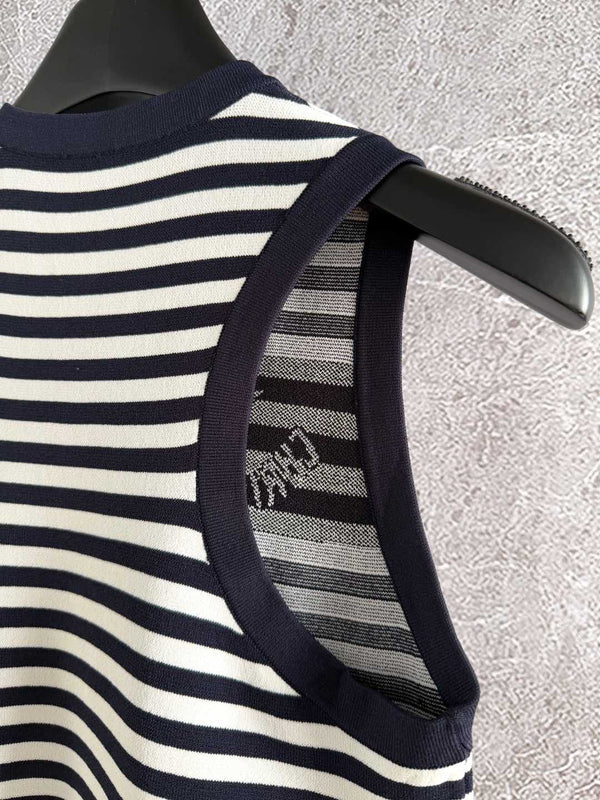 CD Striped High Waist Top Dark Blue White Viscose