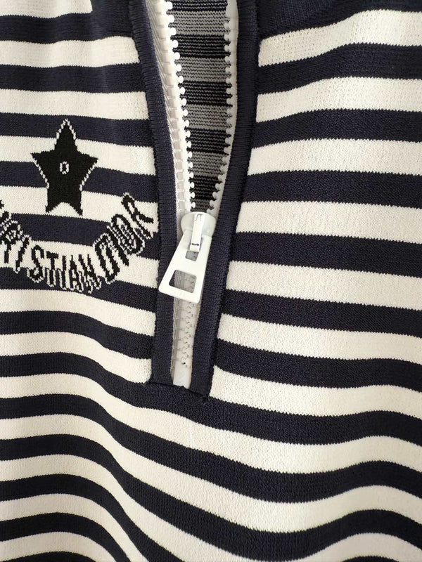 CD Striped High Waist Top Dark Blue White Viscose