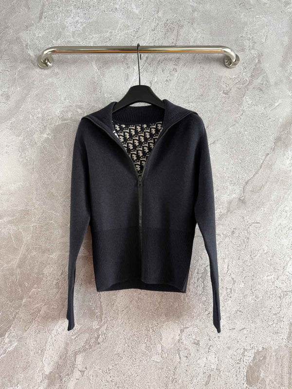 CD Double-sided Hooded Cardigan Black Cashmere