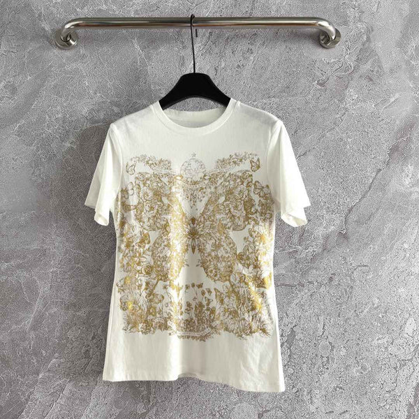 CD Butterfly T-shirt White mix Yellow Cotton Linen