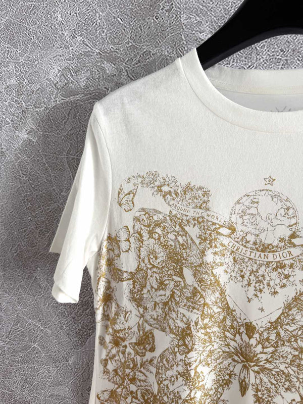 CD Butterfly T-shirt White mix Yellow Cotton Linen