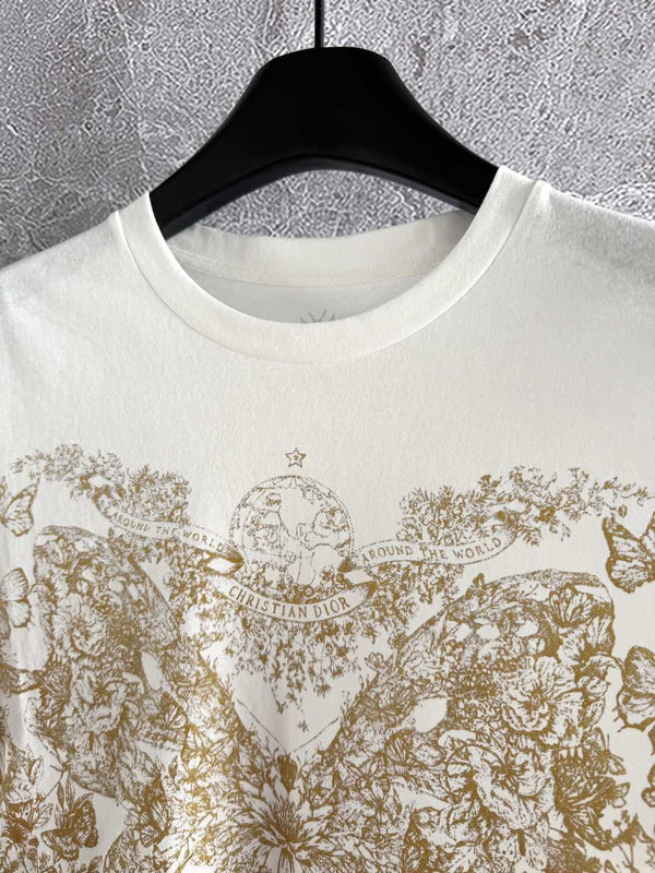 CD Butterfly T-shirt White mix Yellow Cotton Linen