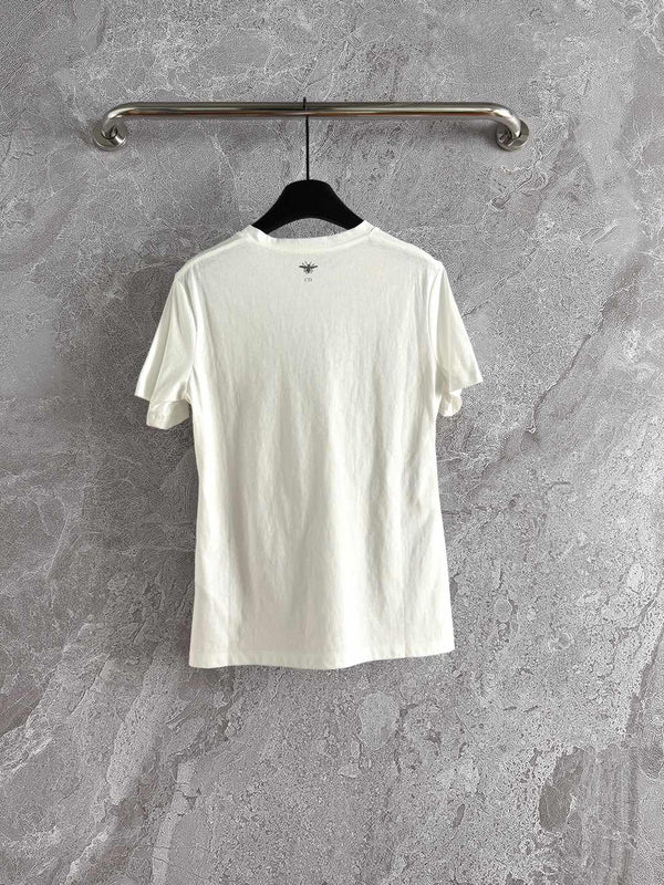 CD Butterfly T-shirt White mix Yellow Cotton Linen