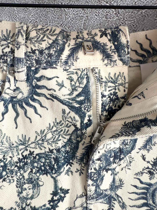 CD Sun God Skirt Beige Blue Cotton