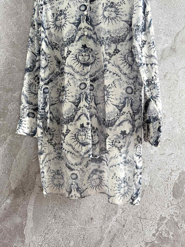 CD Sun God Shirt Beige Blue Cotton