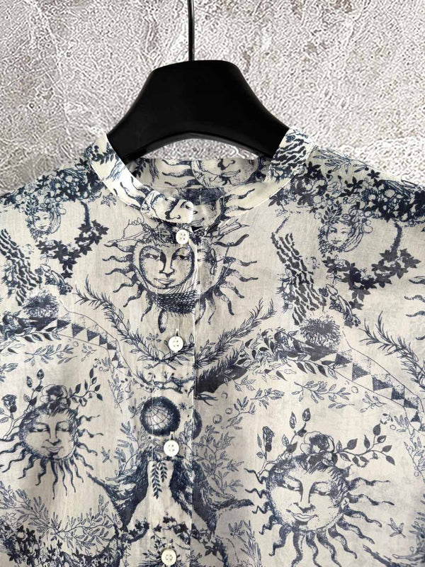CD Sun God Shirt Beige Blue Cotton