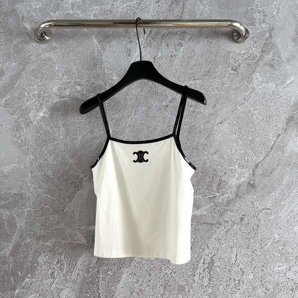 Celine 25 Beaded Camisole White and Black Cotton