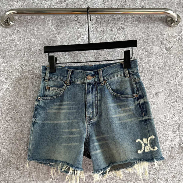 Celine Arc de Triomphe Shorts Blue Cotton