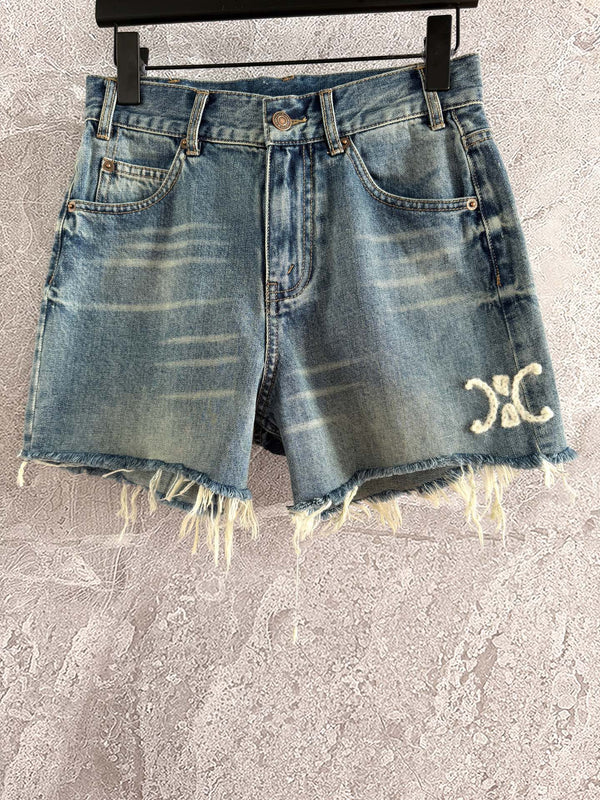 Celine Arc de Triomphe Shorts Blue Cotton