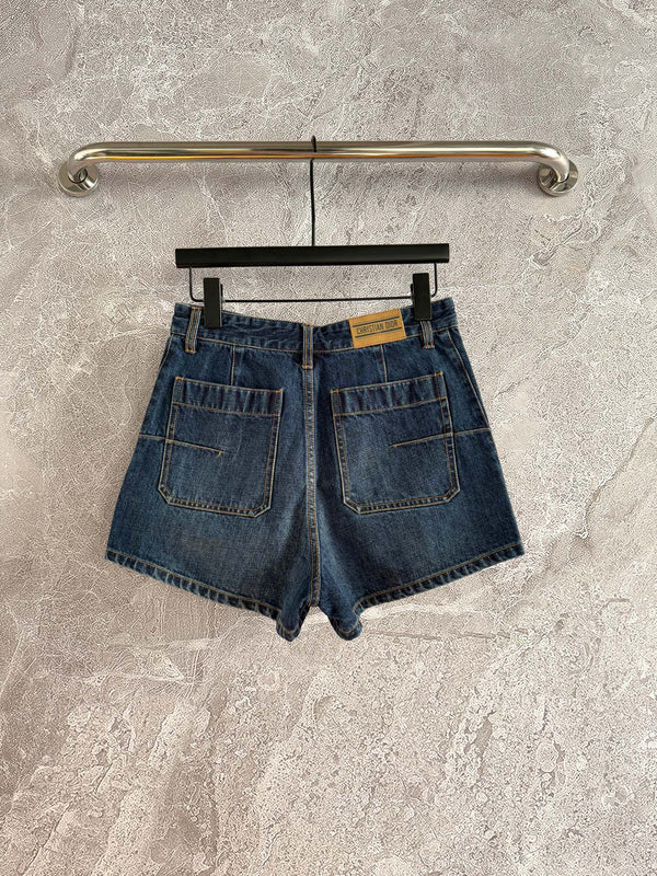 Pantaloncini in denim con tasca applicata CD in cotone blu