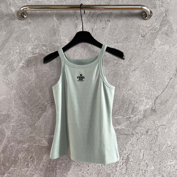 Fendi Embroidered Vest Blue Green Cotton