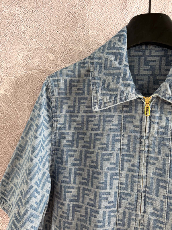 Fendi Old flower denim jacket Blue Gray Cotton Linen