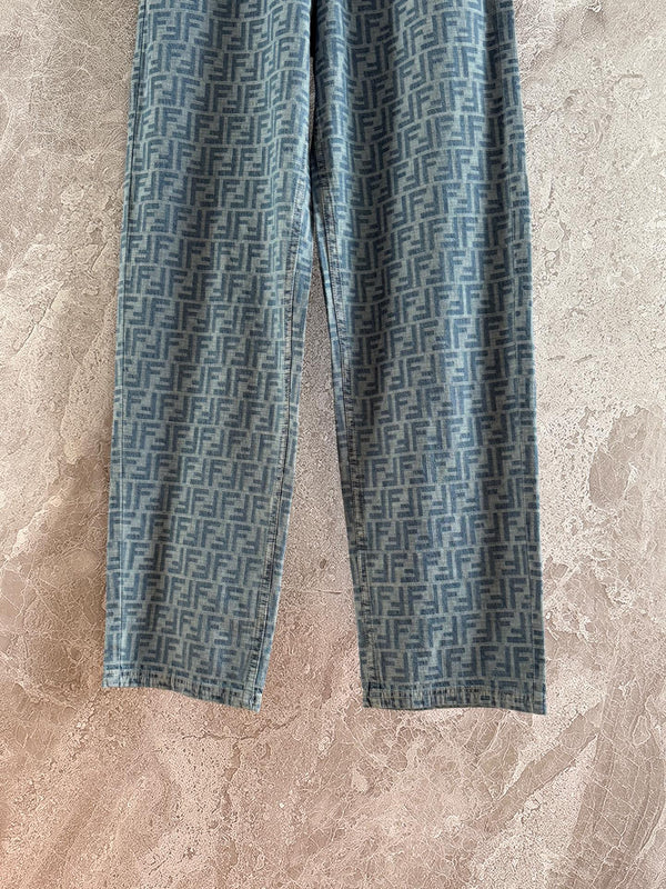 Fendi Old flower jeans Blue Gray Cotton Linen