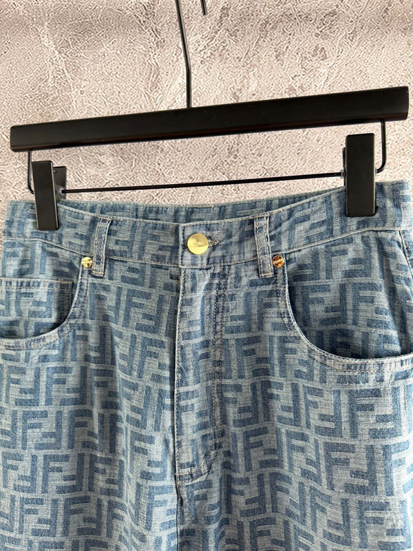 Fendi Old flower jeans Blue Gray Cotton Linen