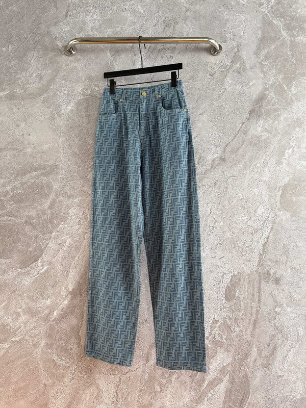 Fendi Old flower jeans Blue Gray Cotton Linen