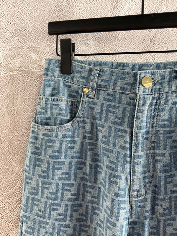Fendi Old flower jeans Blue Gray Cotton Linen