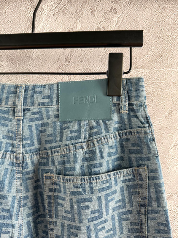 Fendi Old flower jeans Blue Gray Cotton Linen