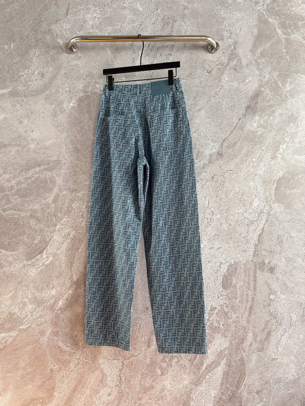 Fendi Old flower jeans Blue Gray Cotton Linen
