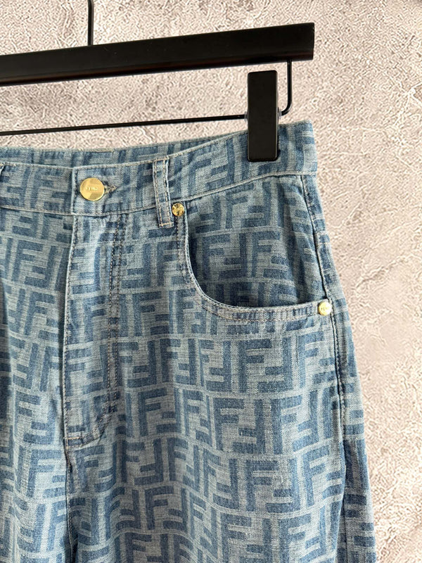 Fendi Old flower jeans Blue Gray Cotton Linen