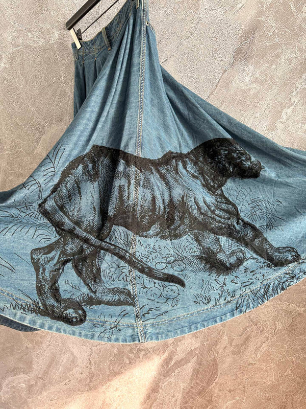 CD Tiger Skirt Blue Cotton