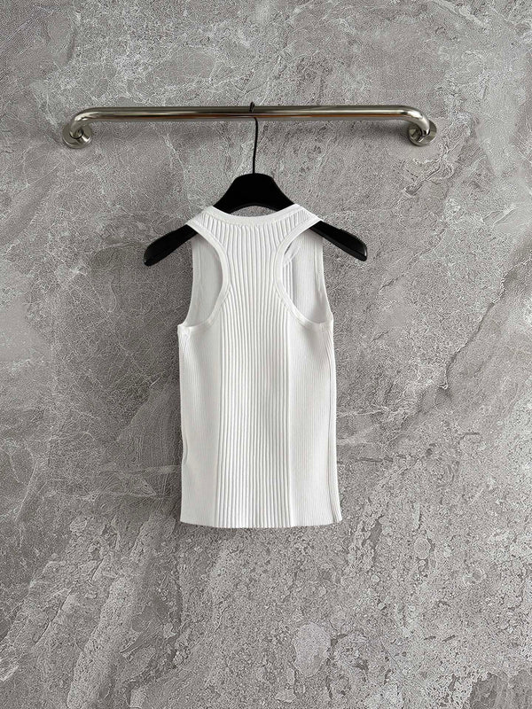 LV Chain Knitted Vest Shirt White Viscose Poliester