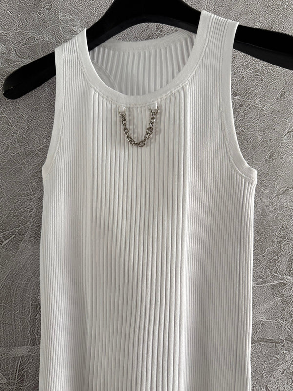 LV Chain Knitted Vest Shirt White Viscose Poliester
