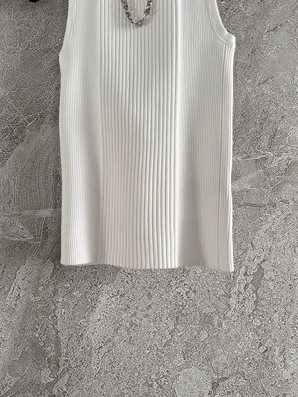 LV Chain Knitted Vest Shirt White Viscose Poliester