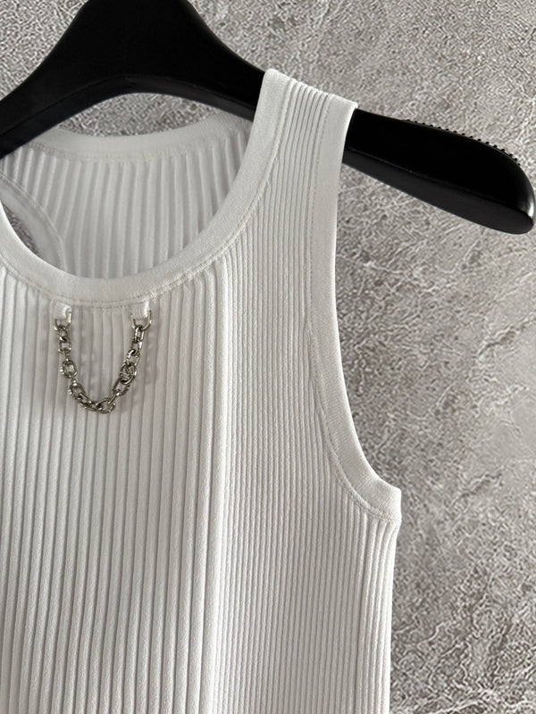 LV Chain Knitted Vest Shirt White Viscose Poliester