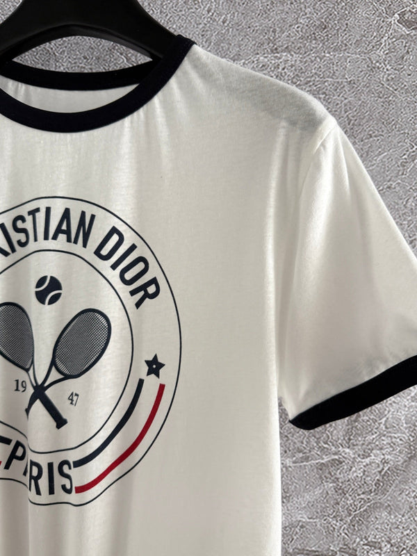 Maglietta da tennis CD bianca nera in cotone